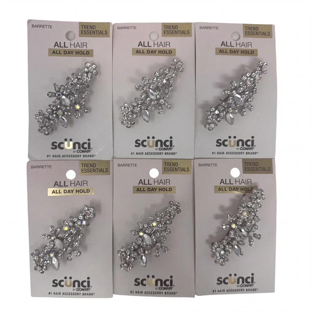 6 Pack Scunci Real Style Fashion Barrette, Studded (5317) R8P8b